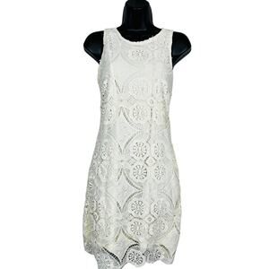 NEW! Japna Lace Overlay Sleeveless Dress Cream - S